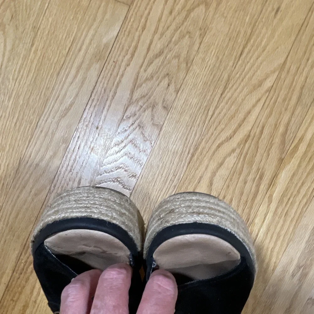 Sperry Black Espadrille Wedge Ankle Strap Buckle Open Toe Sandals Womens 7.5